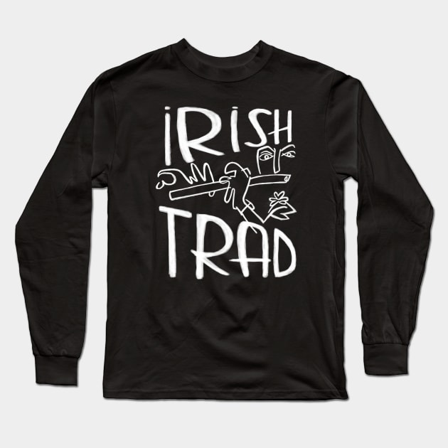 Irish Music, Flute Player, Irish Trad Long Sleeve T-Shirt by badlydrawnbabe